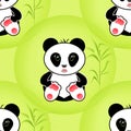 Sitting cute little panda bamboo illustration background Royalty Free Stock Photo