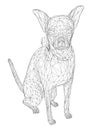 Sitting dog wireframe from black lines isolated on white background. 3D. Vector illustration