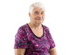 Sitting elderly lady with white hair