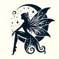 Sitting fairy silhouette. Magic Royalty Free Stock Photo