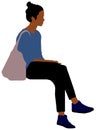 Sitting female person flat vector illustration Black people