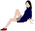 Sitting female person flat vector illustration