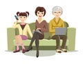 Sitting Females on Couch with Gadgets