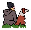 Sitting girl embrace her dog. Friendship concept stock illustration Royalty Free Stock Photo