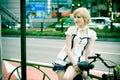Sitting girl at Tokyo, Shibuya Royalty Free Stock Photo