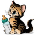 Sitting Kitten with Baby Bottle