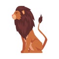 Sitting Lion, Proud Powerful Mammal Jungle Animal, Side View Vector Illustration