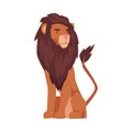 Sitting Lion, Proud Powerful Mammal Jungle Animal Vector Illustration