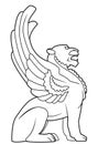 Sitting Lion Wing Statue Black And White Illustration Royalty Free Stock Photo
