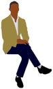 Sitting male person flat vector illustration Black people