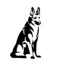 Sitting malinois shepherd dog black and white vector outline