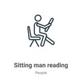 Sitting man reading outline vector icon. Thin line black sitting man reading icon, flat vector simple element illustration from Royalty Free Stock Photo