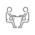 Sitting men, conversation vector line icon, sign, illustration on background, editable strokes