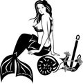 Sitting mermaid, black stencil