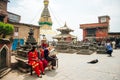 Sitting monkey on swayambhunath stupa in Kathmandu, Nepal - may, 2019