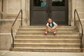 Sitting outside of school Royalty Free Stock Photo