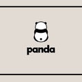 Sitting panda. Back view lonely panda. Vector logo design template