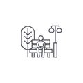 Sitting on a park bench vector line icon, sign, illustration on background, editable strokes Royalty Free Stock Photo