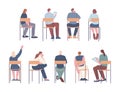 Sitting people on chairs, back view. Isolated sit adult, student on lecture or business training conference audience