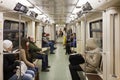 Sitting People at Moscow uderground in wagon Royalty Free Stock Photo