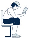 Sitting person reading interesting book. Smart person