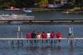 Sitting on pier in Lake Mendota, Madison, Wisconsin.