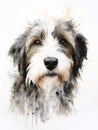 Sitting Polish Lowland Sheepdog with a Shaggy Expressive Face in Water AI Generated