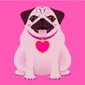 Sitting pug/boxer with necklace with heart ta