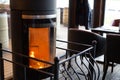 Restaurant fireplace in Kaliningrad. Metal fence