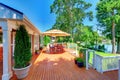 Sitting room area on spacious walkout deck overlooking water view.