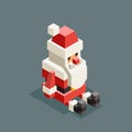 Sitting santa claus isometric grandfather christmas character old man sit new year 3d flat cartoon design vector