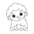 Sitting sheep coloring page. Black and white cartoon illustration