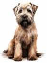 Sitting Soft Coated Wheaten Terrier with a Silky Coat Watercolor Painting AI Generated