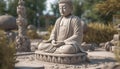 Sitting statue meditating in lotus position, symbolizing spirituality and harmony generated by AI