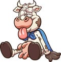 Sitting super cow with tired face Royalty Free Stock Photo