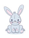Sitting sweet blue bunny, toy or doll for Easter. Cute animal for Valentine s Day. Vector illustration for baby design