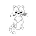 Sitting tabby kitty. Coloring page. Black and white cat, kitten. Vector