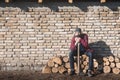 Sitting tired lumberjack