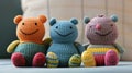 Three knitted teddy bears arow Royalty Free Stock Photo