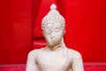 Sitting white Buddha statue mistake in create at temple Thailand