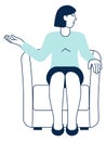 Sitting woman gesturing. Talking person front icon