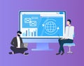 Sitting Workers with Laptop near Monitor Vector