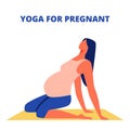 Sitting on Yellow Gymnastic Mat. Yoga for Pregnant