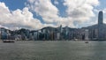 Skyline with Victoria Bay and Hongkong Island in the background taken from Kowloon. Hong Kong, China, Asia