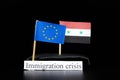 Situation today. Immigration crisis between Europe union and Syria. Immigration is new global problem between states from Third Royalty Free Stock Photo