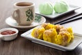 Siu Mai - Chinese steamed pork dumplings in bamboo steamers. Dim Sum Royalty Free Stock Photo