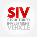 SIV Structured Investment Vehicle - non-bank financial institution established to earn a credit spread, acronym text concept