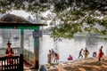 The Devi temple beside the water pond, The Temple and the pond, The Hindu temple and the tank