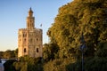 Siville - View of Golden Tower Torre del Oro of Seville, Andalusia, Spain over river Guadalquivir at sunset Royalty Free Stock Photo