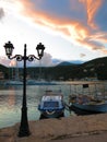 Sivota bay harbor at sunset Royalty Free Stock Photo